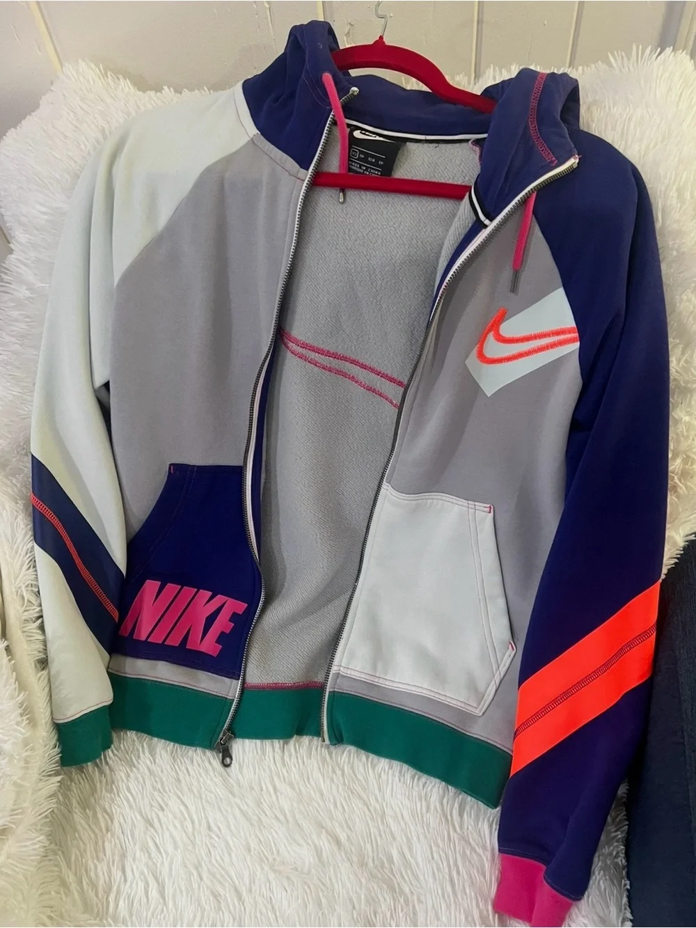Nike Kids Colorblock Zip Hoodie in Gray, Navy & Pink Accents